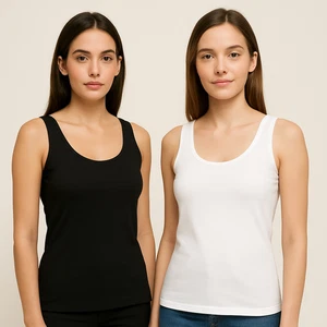 2 PACK WOMENS SCOOP NECK SLEEVELESS LADIES LONG STRETCH PLAIN VEST T-SHIRT TOP - Picture 1 of 13