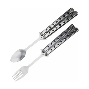1 Set Spoon and Fork Set Outdoor Foldable Utensils for Kitchen BBQ Y9I42071 - Picture 1 of 6