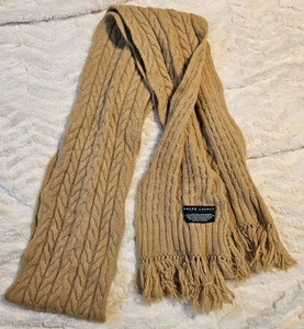 Vintage Ralph Lauren Schal Lammwolle/Hase, Zopfmuster beige 84 cm - Bild 1 von 6