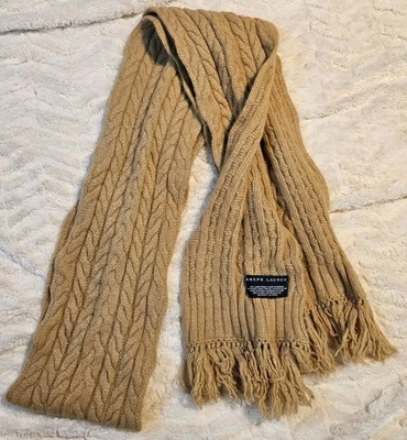 Bufanda vintage Ralph Lauren lana de cordero/conejo, tejido con cable beige 84 pulgadas Foto 1 de 4