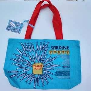 Trader Joe's Reusable Cotton Shopping Bag Tote Blue Sardines Bag USA Import - Picture 1 of 11