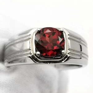 Natural garnet ring Mens Garnet Ring 925 Silver Gift For Him Garnet Promise Ring - Picture 1 of 6