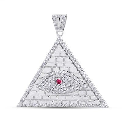 Pingente pirâmide de diamante natural corte redondo 2 quilates olho do mal ouro maciço 14K - Imagem 1 de 4