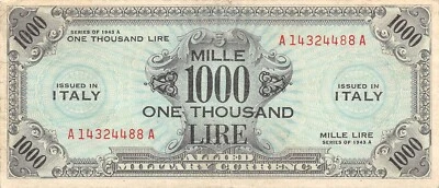 Italy  1000  Lire  Series of 1943 A  Block A WW II Issue Circulated Banknote EP2 - Image 1 of 2