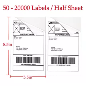 50 - 20000 8.5" X 5.5" Shipping Labels Half Sheet Self Adhesive Blank Label USA - Picture 1 of 6