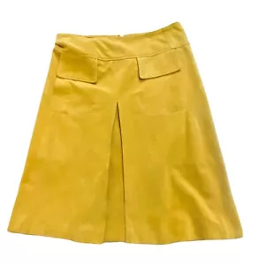 Vintage Italian Victory Leather Yellow Suede A line-pleated Skirt, Size US12 - Picture 1 of 15