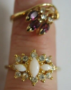 2 Gold tone rings Cubic Zirconia faux Opal Amethyst Sz 9 & 4 Multi stone - Picture 1 of 7