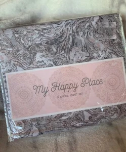 Grey white Pink Marble Queen Sheet Set Bedding Pillowcases granite stone quartz  - Picture 1 of 3