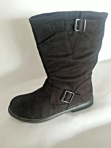 REPORT, New Buhler Black Mid Calf Boots, Flat, Slip On, Man Made Fabric, SIZE 8 - Picture 1 of 10