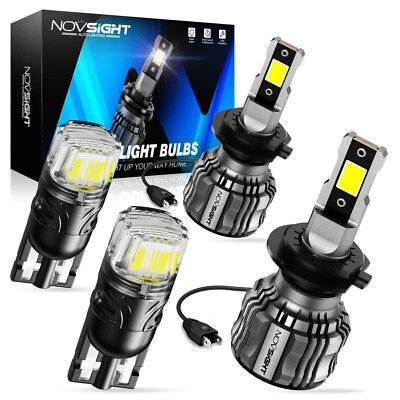 NOVSIGHT LED Headlight Bulbs 501 T10 H7 6500K 15000LM 72W Canbus No Error Hi Lo - Image 1 of 4