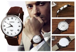 Orologio Uomo Quadrante Bianco Contemporaneo Analogico Quarzo con Cinturino in Pelle a Grana - Foto 1 di 7