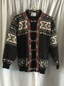 Voss Wool Made in Norway Black Fair Isle Nordic Cardigan Decor Clasp Ski Sz M - Picture 1 of 7