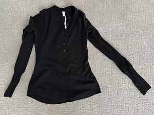 LULULEMON Black Half Long Sleeve Button Top - Size 8 - Picture 1 of 4