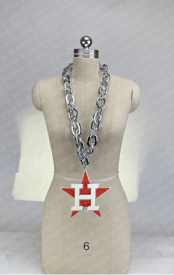 New MLB Houston Astros Silver Jumbo Big Fan Chain Necklace Foam MI USA - Image 1 of 4