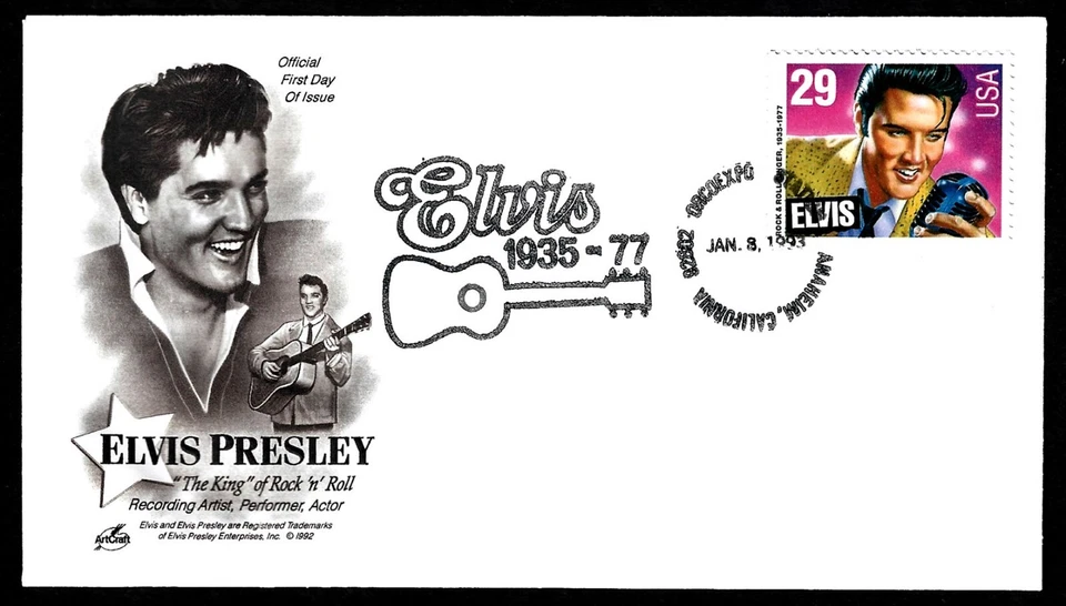 USA, SCOTT # 2721, ARTCRAFT FDC COVER ELVIS PRESLEY GUITAR PICTIORIAL CANCEL - Image 1 of 1