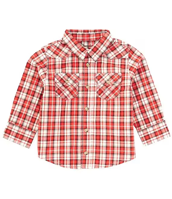 Camisa occidental a cuadros delantera a presión manga larga Wrangler para niños pequeños Foto 1 de 1