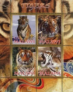 Malawi Tiger Panthera Tigris Wild Animal Souvenir Sheet of 4 Stamps Mint NH - Picture 1 of 1
