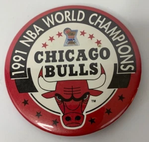 1991 NBA World Champions Chicago Bulls Basketball Pinback Button 3.4" - Picture 1 of 4