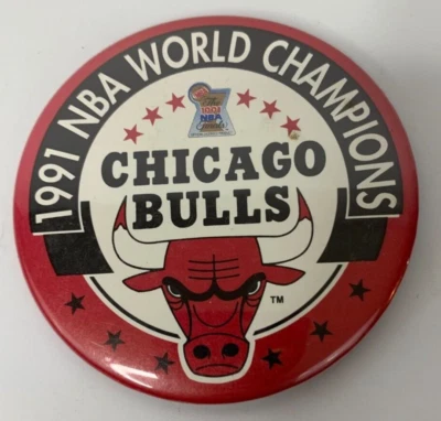 1991 NBA World Champions Chicago Bulls Basketball Pinback Button 3.4" - Image 1 of 4