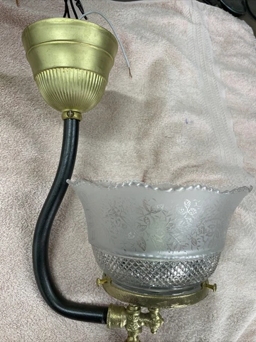 Antique Original Restored/Rewired 1890’s Brass &Steel Ceiling Mount Gas Light Cover
