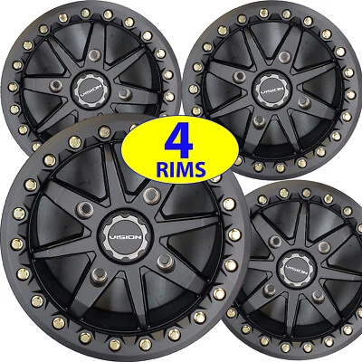 4) BEAD LOCK RIMS some Honda Pioneer 1000 Talon 1000 14x7 4/136 5+2 Black - Image 1 of 4