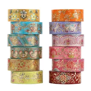 Washi Tape Set 12 Rolls Vintage Masking Tape Gold Foil Decorative Tape 5M/16.... - Picture 1 of 8