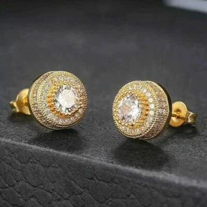 Moissanite Lab-Created 2.01 Ct Round Cut Stud Earrings 14k Yellow Gold Plated - Picture 1 of 4