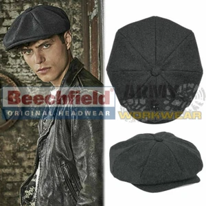 Melton Wool Baker Boy Flat Cap BEECHFIELD Newsboy Hat Peaky Blinders Mens - Picture 1 of 4