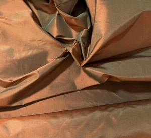 Iridescent Copper/Forest Green - 100% Silk Taffeta Fabric - Picture 1 of 4