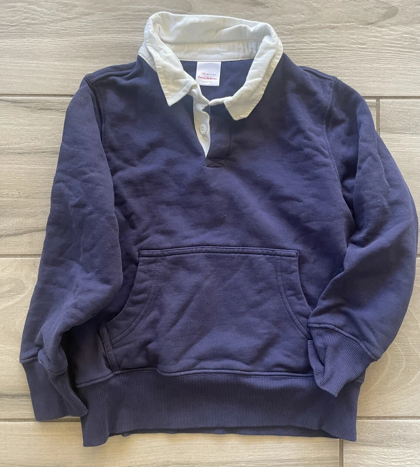 Hanna Andersson Shirt Boys 120 Blue Long Sleeve Collared White - Image 1 of 3