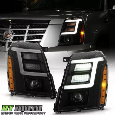 2007-2014 Cadillac Escalade HID/Xenon Black Smoked LED DRL Projector Headlights - Image 1 of 4