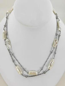 Honora Station Necklace White Freshwater Pearls Sterling Silver Italy 36" MIB - Picture 1 of 7