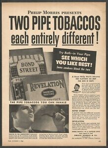 PHILIP MORRIS Two Pipe Tobaccos: Bond Street & Revelation-1946 Vintage Print Ad
