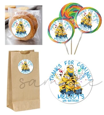 MINIONS Despicable Me STICKERS Labels for Lollipops, goody bag, party favors - Image 1 of 2