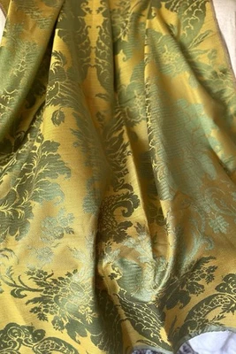 Antique French Le Manach Floral Cornucopia Silk Brocatelle Fabric ~Green Yellow - Image 1 of 4