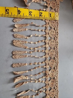 Metallic Venise lace fringe 5 inch wide gold color 7-yard cut - Image 1 of 4