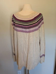 New A new day 4X Fair Isle Sweater Oatmeal Pullover plus size - Picture 1 of 4
