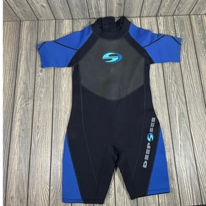Deep See Neoprenanzug Jugend Kinder XXL schwarz blau Surfen Tauchen Schwimmen Ozean kurzarm - Bild 1 von 6
