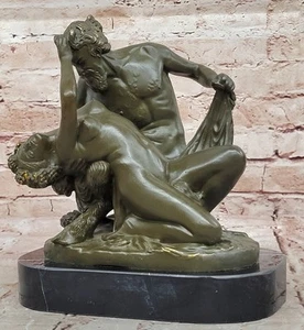Statue En Bronze J Mavchi De Satyr Et Bacchante Figure Mythologique Érotique - Picture 1 of 10