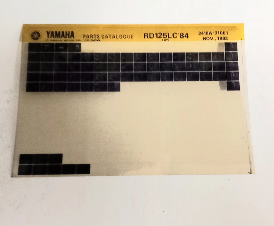 Yamaha RD 125 LC 10W 84 Spare Parts List Microfiche (Nov 83) - Image 1 of 1