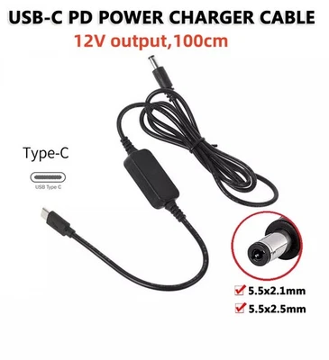 USB Type-C to 12V DC 5.5mm*2.5mm 5.5mm*2.1mm Adapter Cable USB-C PD Charger Cord - Image 1 of 4