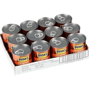 Bush's Best Pop Top Original Baked Beans 97% Fat Free High Fiber 8.3 oz.Can PK12 - Picture 1 of 4