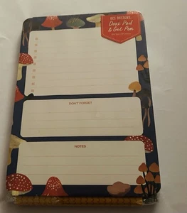 New Desk Pad snd Gel Pen Set 100 Sheets Yellow Gel Pen"Amanita Moment" Mushrooms - Picture 1 of 10