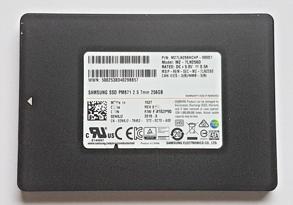 256 GB SATA III Samsung PM871 SSD MZ-7LN256D Tlc SFF Thin 2.5 " Intern Disque - Photo 1/1