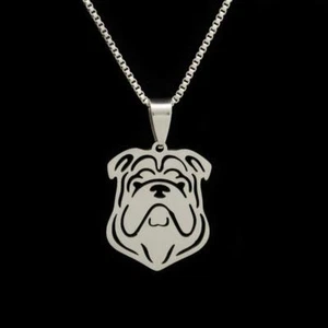 ENGLISH BULLDOG NECKLACE 16" Box Chain Stainless Steel Dog Portrait Pendant NEW - Picture 1 of 4