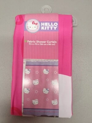 New Hello Kitty by Sanrio Fabric Shower Curtain 72" x 72"  Stars Pink Purple Kid - Image 1 of 3