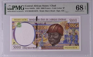 Central African Chad 5000 Francs 1999 P 604Pe Superb Gem UNC PMG 68 EPQ - Picture 1 of 3