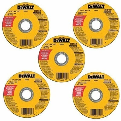 5-COUNT DEWALT DW8062, 4-1/2" X .045" x 7/8" HP METAL/STAINLESS CUT OFF WHEELS - Image 1 of 2