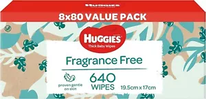 640 HUGGIES Thick Baby Wet Wipes Bulk Mega Pack Fragrance Free - Free Shipping - Picture 1 of 6