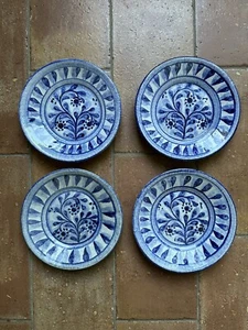 Vintage Set of 4 Porches Algarve Portugal Pottery Redware 7” Plate Blue Signed - Picture 1 of 5